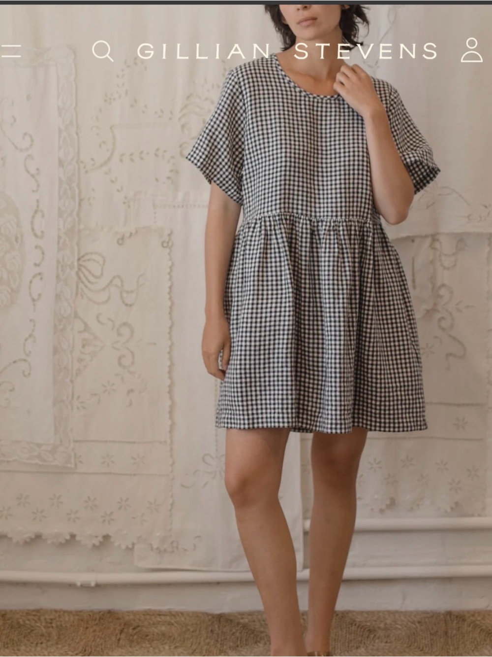 Gillian Stevens Aya Marine Gingham Short-Sleeve Babydoll Dress - Black and White